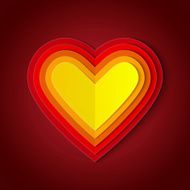 Colorful red and orange paper layers heart shape