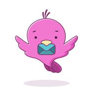 Cute pink bird with letter Vector illustration Logo design template N2