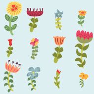 Original doodle hand drawn flowers set