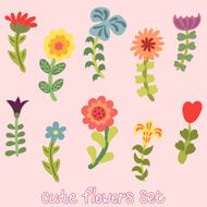 Cute vintage hand drawn flowers set