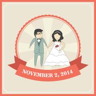 wedding invitation card template with cartoon couple N2