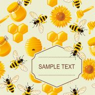 invitation card with lively cartoon bees and honey