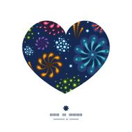 Vector holiday fireworks heart silhouette pattern frame N2