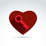 Vector red heart with key isolated on white background Love N2