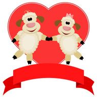 Two sheep on a background of red hearts Valentine&#039;s Day N2