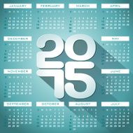 Calendar 2015 illustration with long shadow on blue background N2