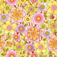 Bright floral seamless pattern with butterfly