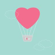 Hot air balloon shape of heart Dash line clouds Flat