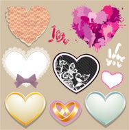 Set of paper lace metall hearts Elements for Valentine`s Day