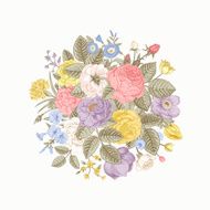 Vintage floral vector bouquet with colorful summer garden flowers