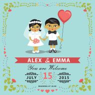 Wedding invitation with asian baby Bride groom floral frame eps N2