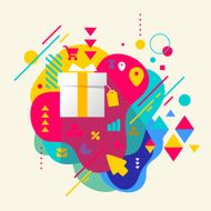 Gift box on abstract colorful spotted background with different