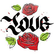 Love calligraphy word with roses