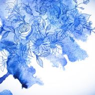 Vintage Blue Greeting Card with Flowers N4