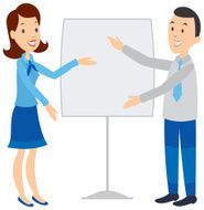 Woman showing man a large document