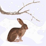 Bunny in the snow christmas theme vector