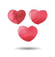 Set of Colorful Red Watercolor Hearts