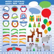 Set of vintage elements New Year Merry Christmas party card