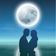 Sea with full moon and silhouette couple at night N2