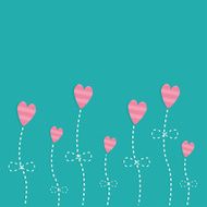 Pink strip heart flowers Love card Flat deign style