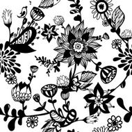 Exotic flowers and leaves seamless repeat pattern N2