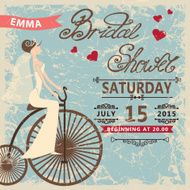 Retro Bridal shower invitation Bride on retro bicycle