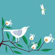 Bird and Dragonfly on Turquoise background
