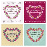 Happy valentines day cards with floral ornament heart ribbon leafe