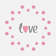 Round love frame with pink daisy Flat design style