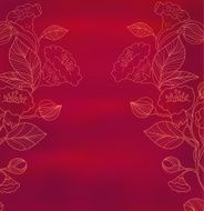 sketch of flowers on a red watercolor background in vintage N4