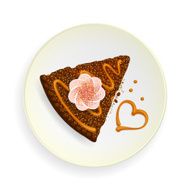 Piece of cake and heart on dish