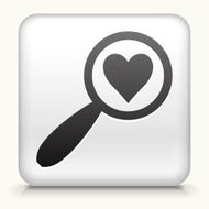 White Square Button with Magnifying Glass and Heart N2