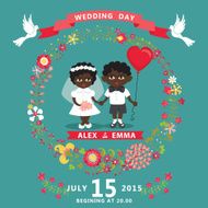 Wedding invitation with mulatto baby Bride groom floral wreath N2