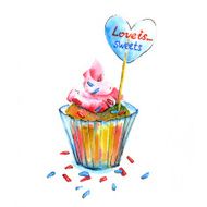 The watercolor cupcake with the heart