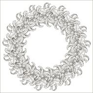 Floral monochrome round frame with lilies