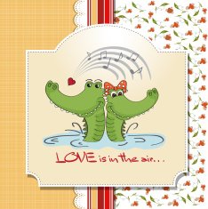Crocodiles in love Valentine's day card N3