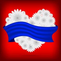 Vector creative heart of flowers with blue ribbon