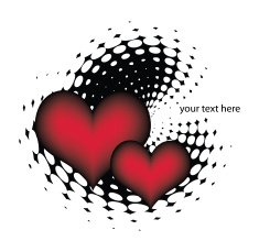 vector retro grunge hearts on halftone background