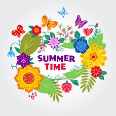 Light summer background with colorful wild flowers
