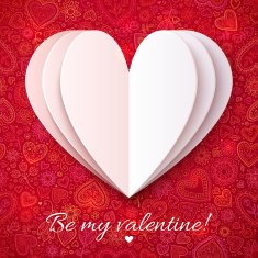White paper heart on red ornate background N2