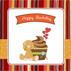 birthday greeting card with cupcake and puppy toy N2