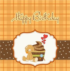 birthday greeting card with cupcake and puppy toy N4