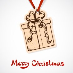 Present box paper label on ribbon