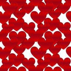 Red glossy vector paper hearts at white background