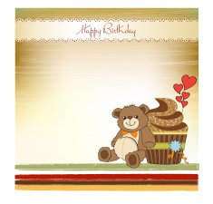 birthday greeting card with cupcake and teddy bear N4