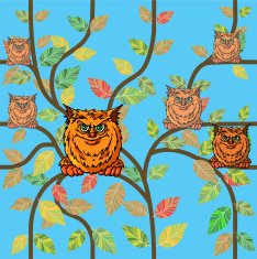 Strange enamoured beings sit on a tree