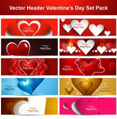 Valentine's Day colorful shiny hearts presentation headers collection set vector