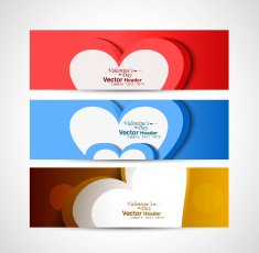 Three colorful heart Valentine's Day header set vector background