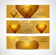 Valentine's Day colorful shiny header background hearts set vector