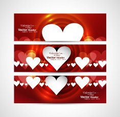 Valentine's Day design red header background hearts set vector illustration